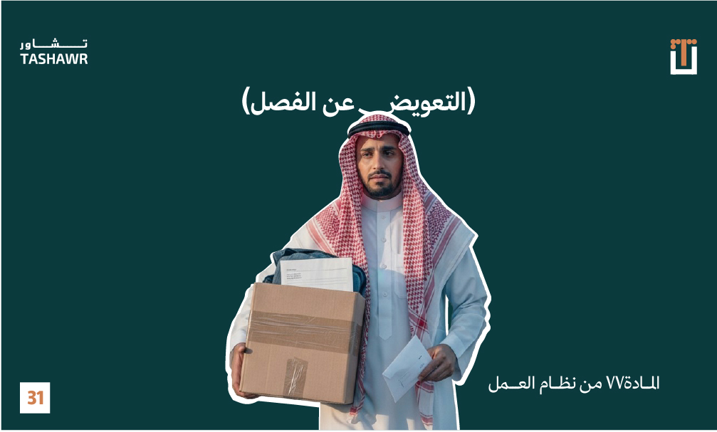 صورة موظف سعودي يحمل صندوق وأوراق بخصوص المادة 77 من نظام العمل والتعويض عن الفصل التعسفي